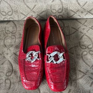 Donald J. Pliner Red Croc-Embossed Loafers with Silver Accent